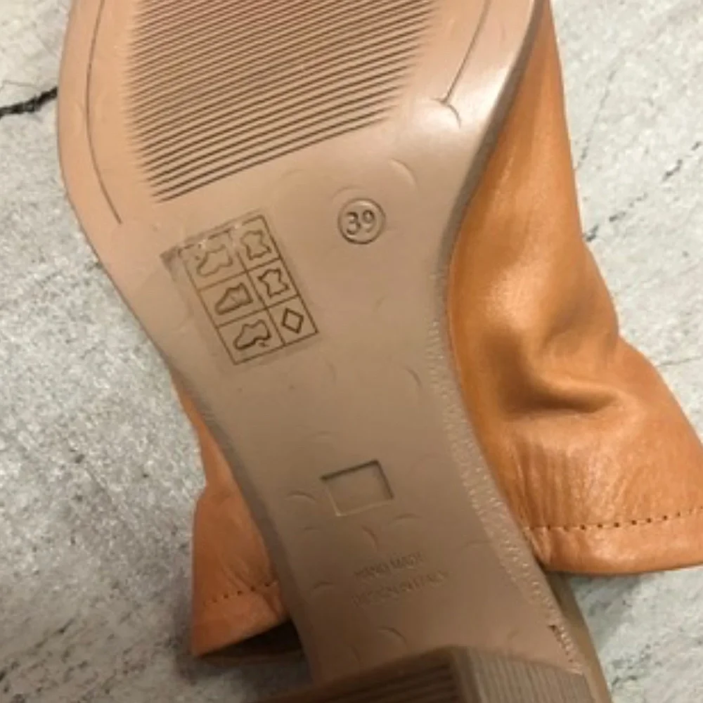 NEW LEATHER Block Mid Heel Shoes, 39